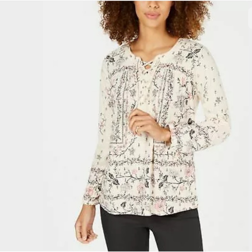 Style& Co. NWT Boho Remix Oatmeal Garden Shirt